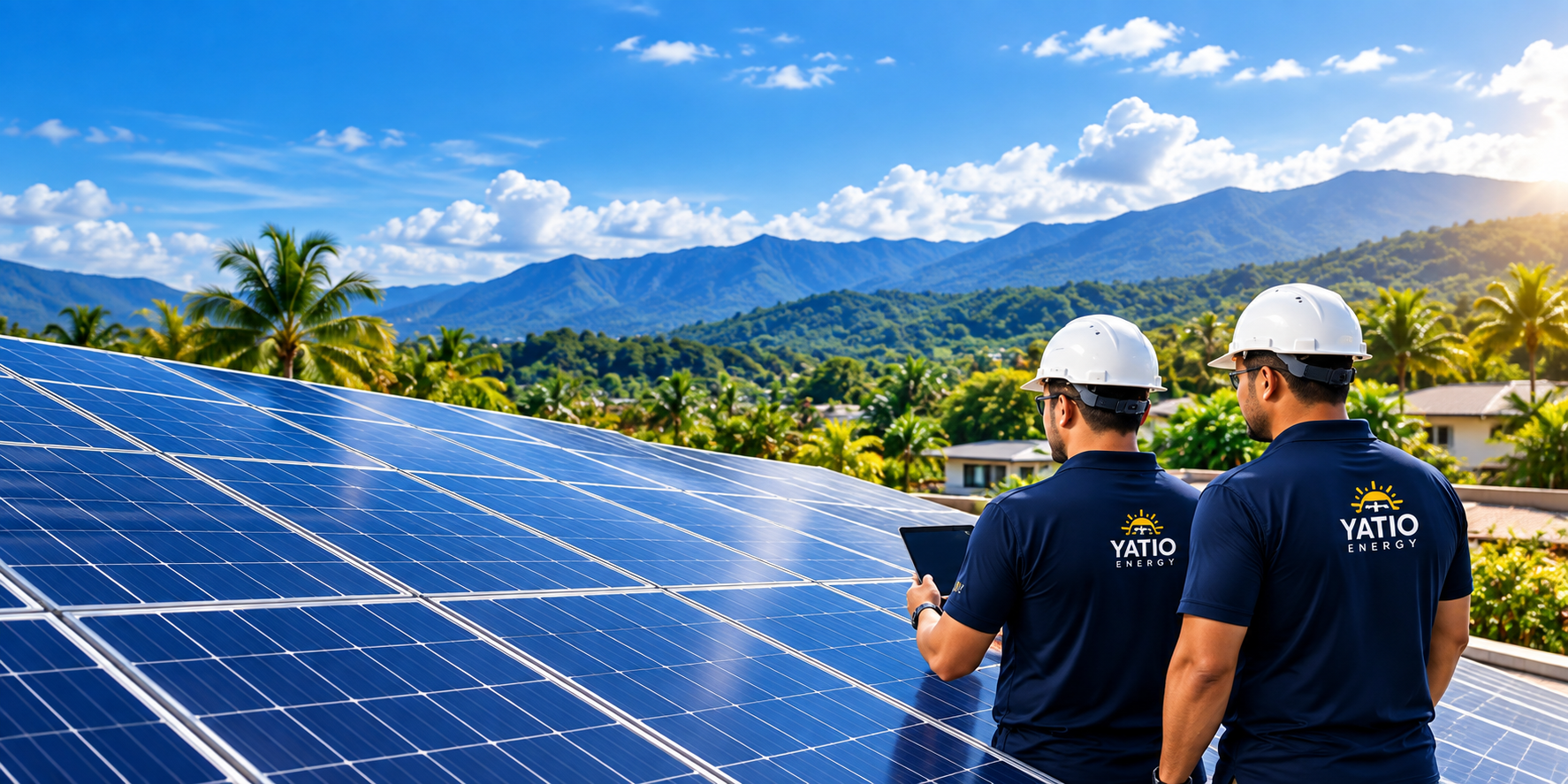 Yatio Energy solar installation team inspecting rooftop panels